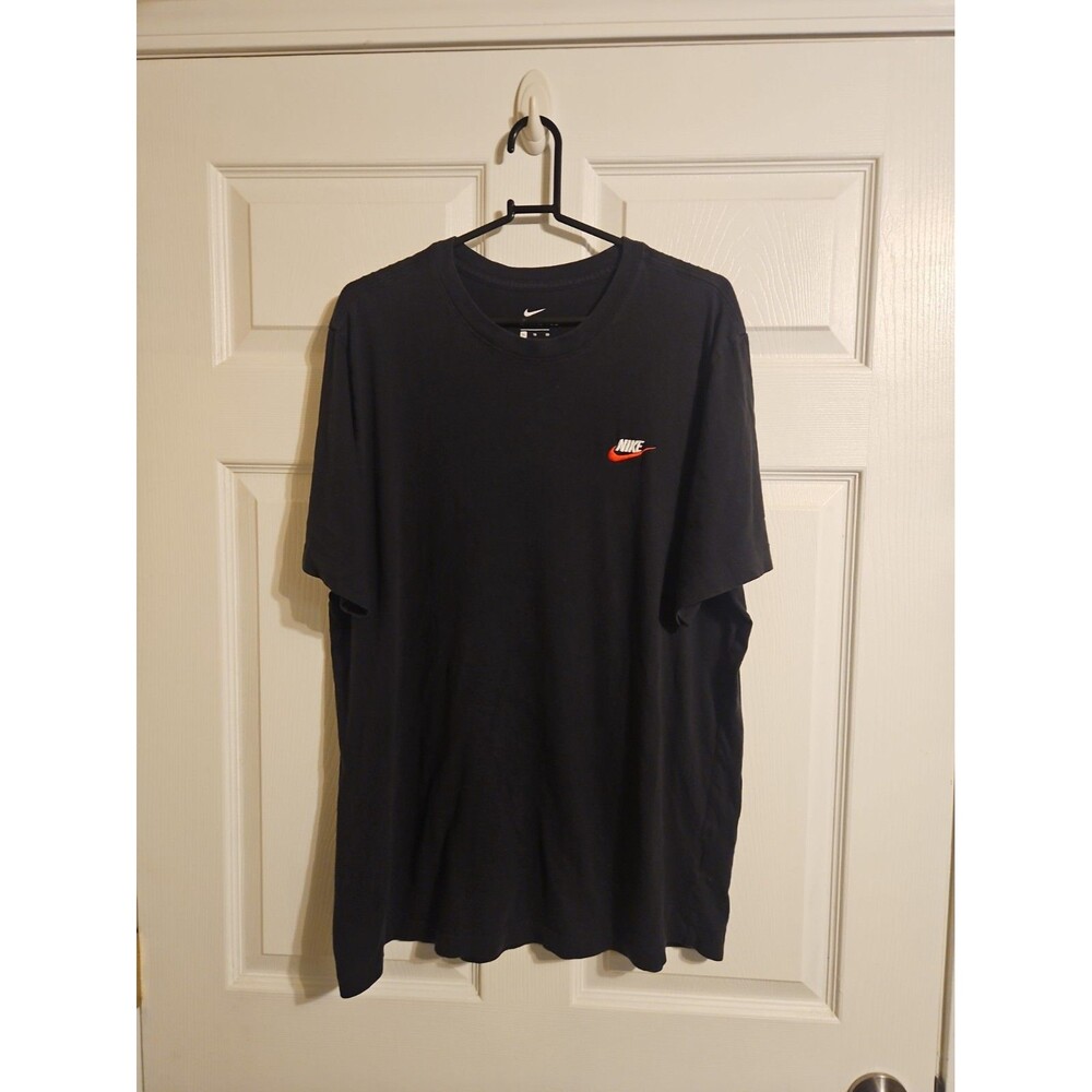 Nike T Shirt The Nike Tee Mens Size XL Black Embroidered Futura Logo Red Swoosh